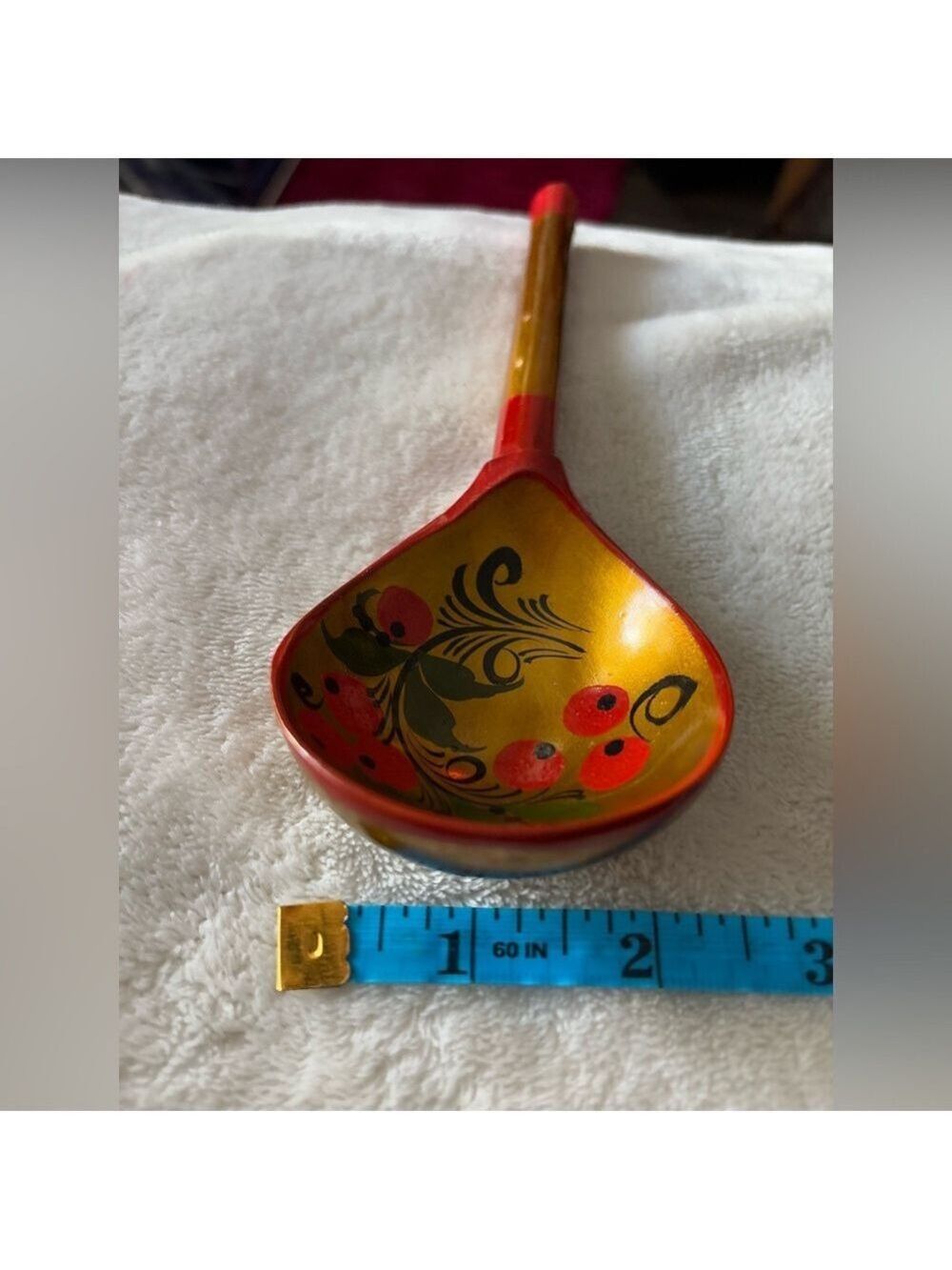 Vintage Khokhloma Russian Lacquer Wood Spoon • Hand-Painted Gold Folk Art • 7.5” - Picture 11 of 14